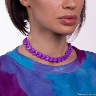 Колье Moon Paris, Valentine, с акриловыми сердцами, MVL-22.12-001 сиреневый Колье Moon Paris, Valentine, с акриловыми сердцами, MVL-22.12-001 сиреневый