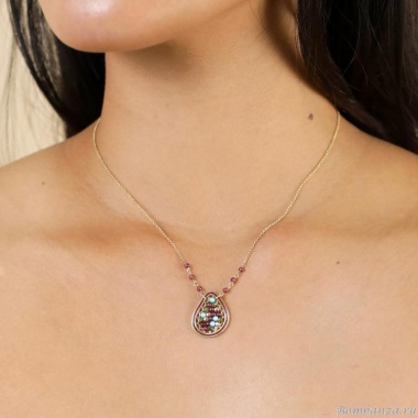 Колье Franck Herval, Cassandra, гранат, говлит, унакит, эмаль, FH25.2-15-64443 бордовый