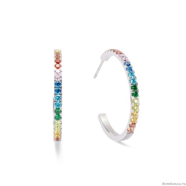 Серьги Coeur de Lion, Hoop Multicolour Silver 30мм, 0147/23-1517 Серьги Coeur de Lion, Hoop Multicolour Silver 30мм, 0147/23-1517