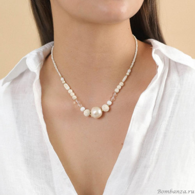 Колье Nature Bijoux, Pondichery, кость,говлит,горный хрусталь,жемчуг, NB24.1-15-43055 белый