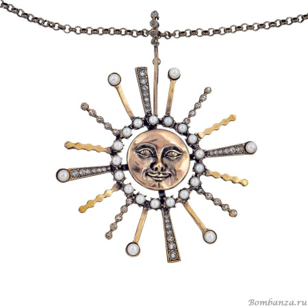 Колье Alcozer&J, подвеска-солнце, жемчуг, Swarovski, AL2406-C5460C золотистый Колье Alcozer&J, подвеска-солнце, жемчуг, Swarovski, AL2406-C5460C золотистый