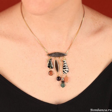 Колье TARATATA, Zebra, песчаник, гелиолит, тигровый глаз, яшма, TT-H25-04107-20M золотистый Колье TARATATA, Zebra, песчаник, гелиолит, тигровый глаз, яшма, TT-H25-04107-20M золотистый