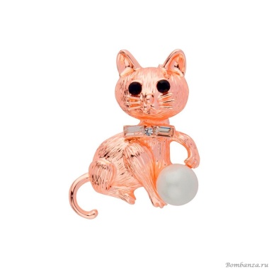 Брошь Shadore, Кошка с жемчужиной FAN-07051 BW/RG