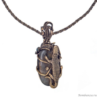 Колье Alcozer&J, крокодил, лабрадорит, изумруд, сапфир, AL2411-C168BE24 золотистый