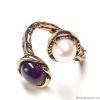 Кольцо Maurizio Mori, незамкнутое, с жемчугом и аметистом
