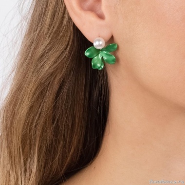 Серьги Moon Paris, с жемчужной бусиной и цветком, Mo-Y24.06-065 зеленый