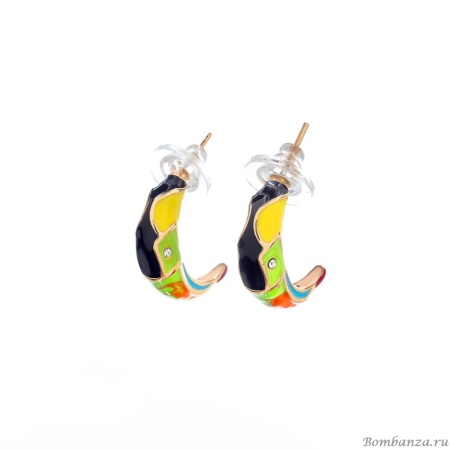 Серьги Polina Firenze, тукан c эмалью и кристаллами, PF25.2-OR4316 золотистый