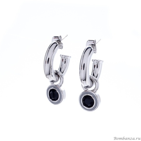 Серьги Moon Paris, Ringo, полукольца, с кристаллом, MR-22.03-013 черный