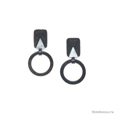 Серьги Nature Bijoux, Volcan, перламутр, вулканическая лава, рог, NB25.2-12-90351 черный