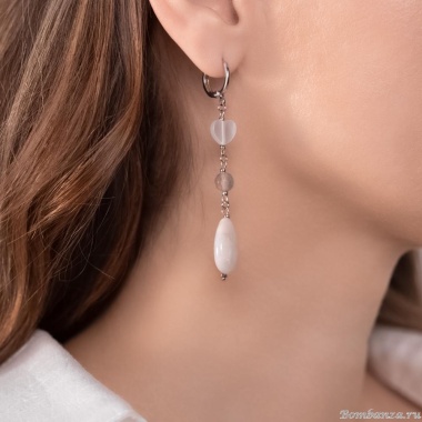 Серьги Lanzerotti, Gelido, с агатом и кошачьим глазом, LZ-25.02-034 серый