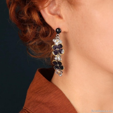 Серьги TARATATA, Hortensia, смола, золотая краска, микрошарики, TT-H25-13910-109 фиолетовый