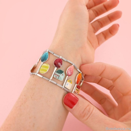 Браслет TARATATA, Mon ptit village, с цветной смолой, узорами, гематитом, TT-H25-03304-10M серебристый