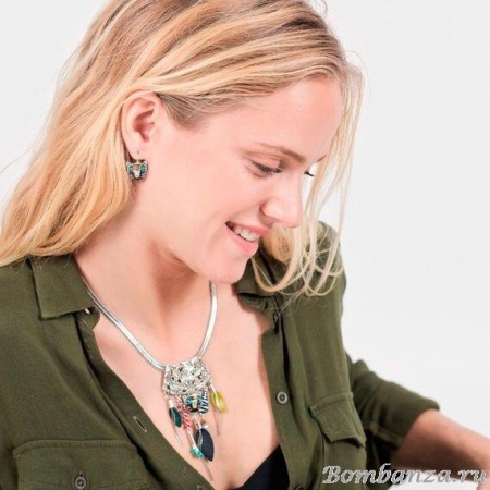 Колье Taratata, Bengale, серебристое с цветной эмалью и кристаллами, кожа, TT-E19-08119-10M 