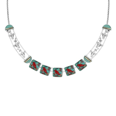 Колье Taratata, Zigzag, серебристое, с бусинами и цветной  вставкой, TT-E20-21148-104 Колье Taratata, Zigzag, серебристое, с бусинами и цветной  вставкой, TT-E20-21148-104