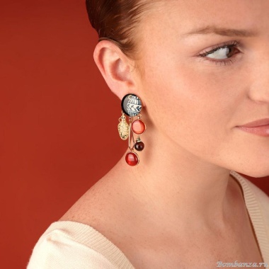 Клипсы TARATATA, Antique, смола, гематит, тигровый глаз, сердолик, TT-H25-07504-20M золотистый