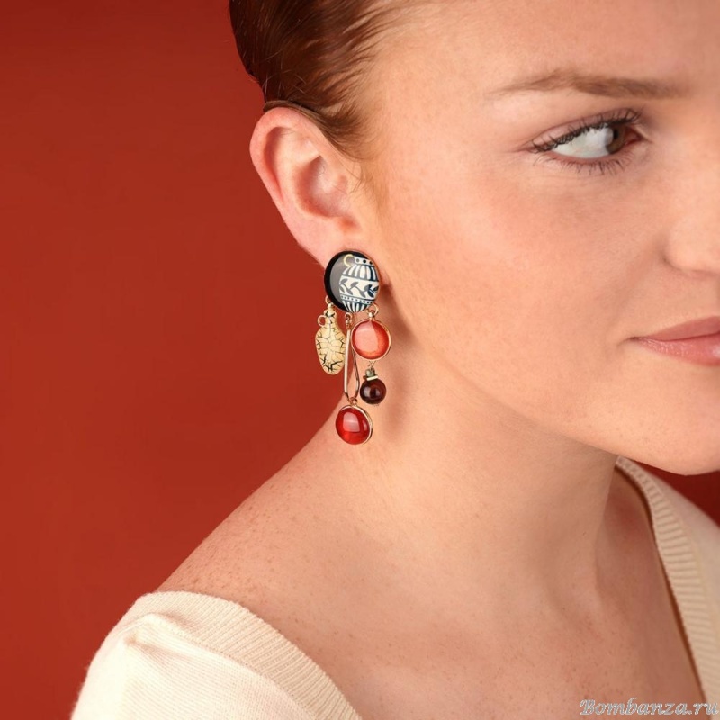 Клипсы TARATATA, Antique, смола, гематит, тигровый глаз, сердолик, TT-H25-07504-20M золотистый