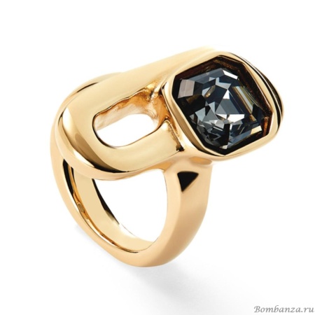 Кольцо UNOde50 Ser Expresiva с черным кристаллом, с золотом ANI0841NGRORO18