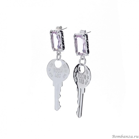 Серьги Moon Paris, Ringo, серебристые, с кристаллом и ключом, MR-21.11-313 розовый
