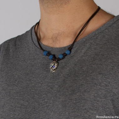 Колье Tra-la-ra, Tatoo, кожаное, кристаллы, вулканическая лава, TLR24-522P205 синий