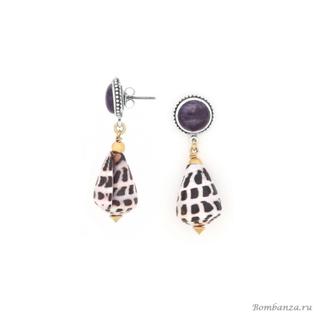 Серьги Nature Bijoux, St.Barth, с аметистом и ракушкой, NB24.2-12-79534 фиолетовый Серьги Nature Bijoux, St.Barth, с аметистом и ракушкой, NB24.2-12-79534 фиолетовый