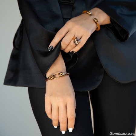 Браслет Polina Firenze, кафф, ягуар с кристаллами и эмалью, PF25.2-BR4176 коричневый