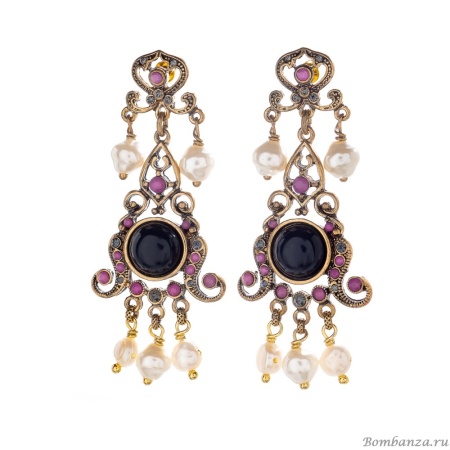 Серьги Alcozer&J, оникс, жемчуг, рубин, Swarovski, AL-O78AD23-R черный