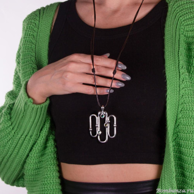 Колье Ciclon, Sakura, кожаное, с чешскими кристаллами, CN-223803 зеленый