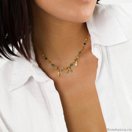 Колье Franck Herval, Mathilde, с жадом, яшмой, цитрином, костью, агатом, FH24.1-15-63973 золотистый