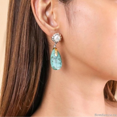 Серьги Nature Bijoux, Mara, с бирюзой и жемчугом, NB24.2-12-79765 зеленый Серьги Nature Bijoux, Mara, с бирюзой и жемчугом, NB24.2-12-79765 зеленый