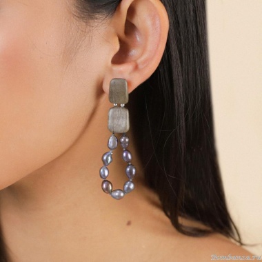 Серьги Nature Bijoux, Pebble Beach, из эбенового дерева, с жемчугом, NB25.2-12-90372 серый