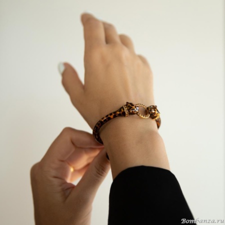 Браслет Polina Firenze, кафф, ягуар с кристаллами и эмалью, PF25.2-BR4176 коричневый