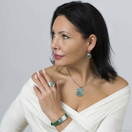 Браслет Fiore Luna, на зеленом кожанном ремешке, CB03598-4A