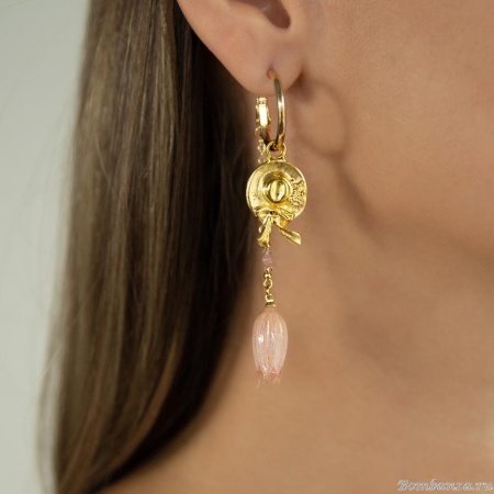 Серьги Lanzerotti, Anne with an E, с родохрозитом и подвеской-цветком, LZ-25.08-259 розовый