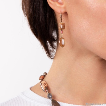 Серьги Lanzerotti, Tul, с родохрозитом и кристаллами, LZ-22.09-315 бежевый