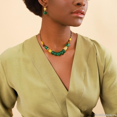 Колье Nature Bijoux, Agata verde, с агатом и жадом, NB24.1-15CP42941 зеленый