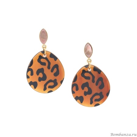Серьги Nature Bijoux, Jaguar, со вставкой из перламутра и рогом, NB25.2-12-90441 коричневый