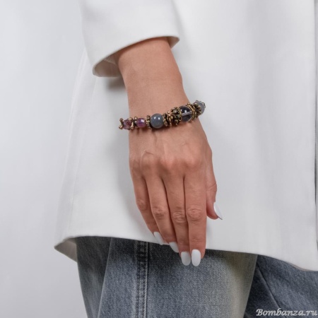 Браслет Alcozer&J, горный хрусталь, аметист, сапфир, гранат, AL2312-B118AS23 золотистый