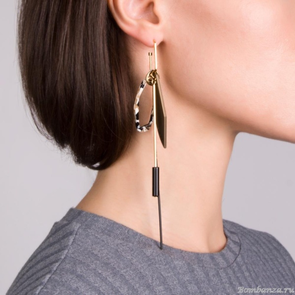 Серьги Nuance, асимметричные, с подвесками, NFN-21.10-055 золотистый
