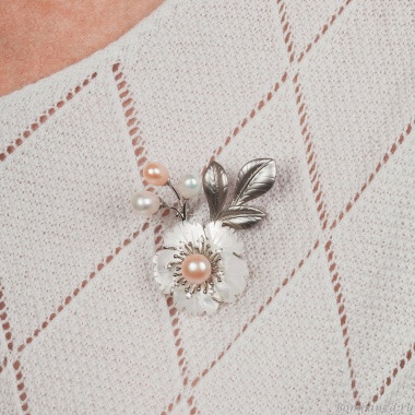 Брошь Ветвь Natural pearl+Natural shell, XR12111A5 S