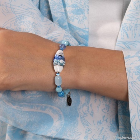Браслет Lanzerotti, Marino, аквамарин, селенит, кошачий глаз, мурано, LZ-25.06-181 голубой