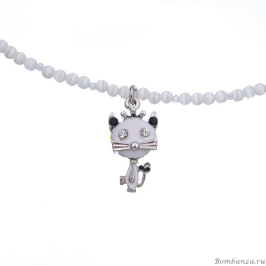 Колье Lanzerotti, Cuori, кошачий глаз, цирконий, кот, кристаллы, LZ-24.02-130 белый