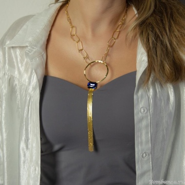 Колье Catherine Bijoux, Crystal diva, с кристаллом и цепями, CB25.1-5280AG синий