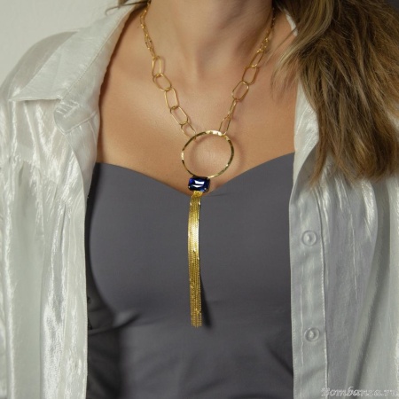 Колье Catherine Bijoux, Crystal diva, с кристаллом и цепями, CB25.1-5280AG синий