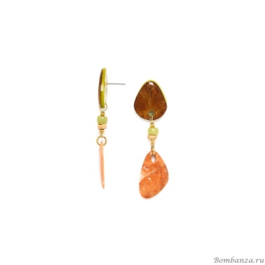Серьги Nature Bijoux, Connemara, лист в смоле, кокос, жад, яшма, NB23.1-12-78143 коричневый
