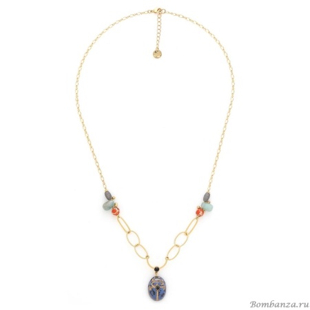 Колье Franck Herval, Layla, скарабей, яшма, амазонит, Swarovski, FH25.1-15-64362 синий