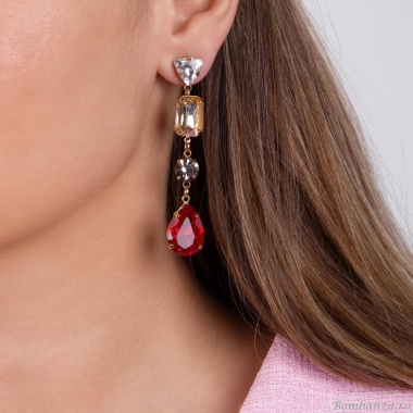 Серьги Moon Paris, Ringo Queen, асимметричные, с кристаллами, MRQ-24.05-004 красный