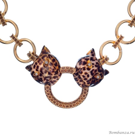 Колье Polina Firenze, ягуар с кристаллами и эмалью, PF25.2-PE4401 коричневый