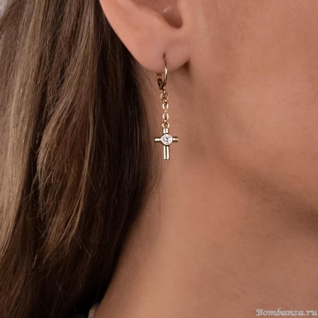 Серьги Lanzerotti, Splendore, с крестом и кристаллом, LZ-24.08-358 золотистый