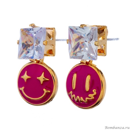 Серьги Moon Paris, Kids, асимметричные, с кристаллом и смайлом, MK-23.03-006 розовый