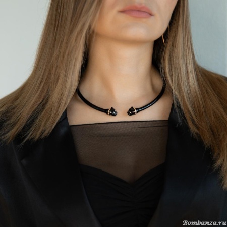 Колье Polina Firenze, гривна, пантера с эмалью и кристаллами, PF25.2-CL2182 черный